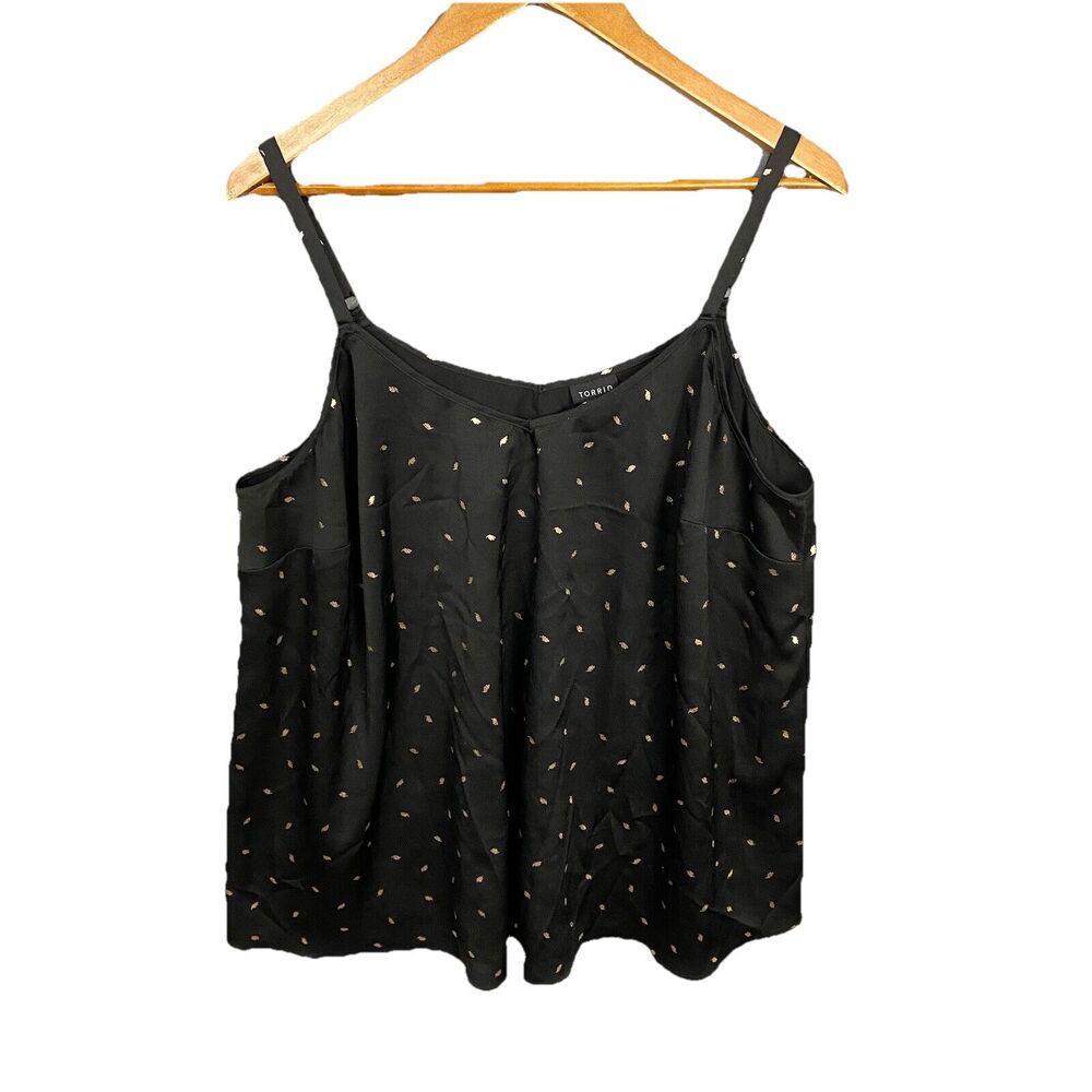 Torrid Womens 2X Black Foil Leather Sophie V-Neck Sleeveless Swing Cami Tank Top